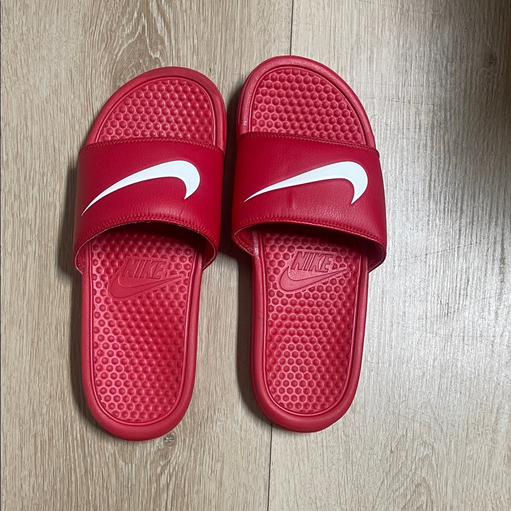 Nike Bold Red Slides with White Swoosh